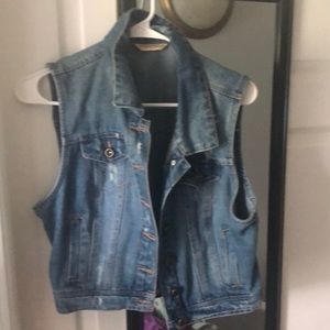 Distressed jean vest
